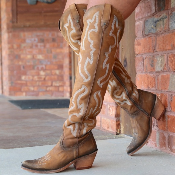LIBERTY Black Shoes - Tan Liberty Black Knee-High Western Boots